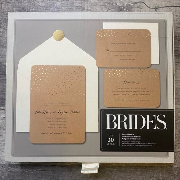 GARTNER STUDIOS BRIDES INVITATION KIT WEDDING GOLD DOTS RUSTIC DIY 30 CT - Picture 1 of 9